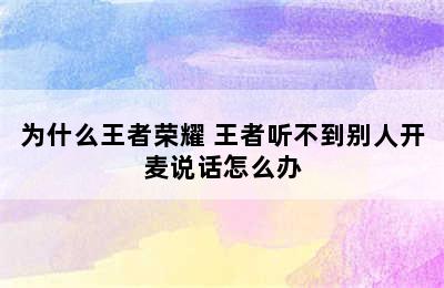 为什么王者荣耀 王者听不到别人开麦说话怎么办